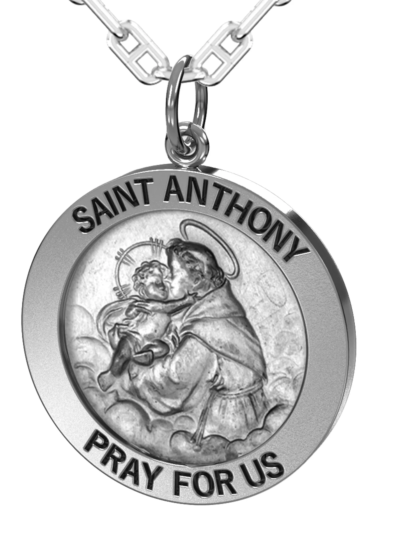 Men's 925 Sterling Silver Saint Anthony Antique Finish Oval Pendant Necklace, 25mm