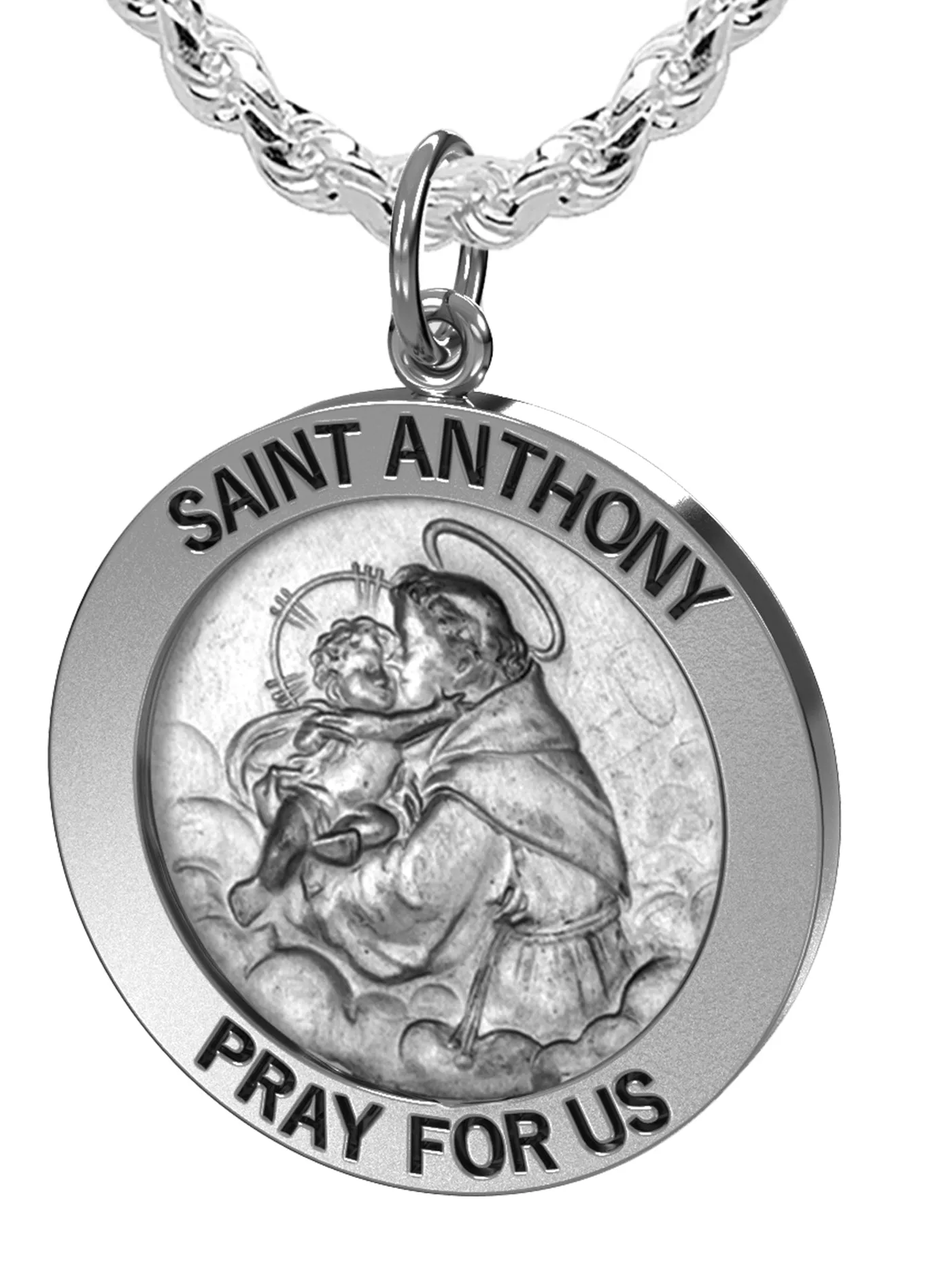 Men's 925 Sterling Silver Saint Anthony Antique Finish Oval Pendant Necklace, 25mm