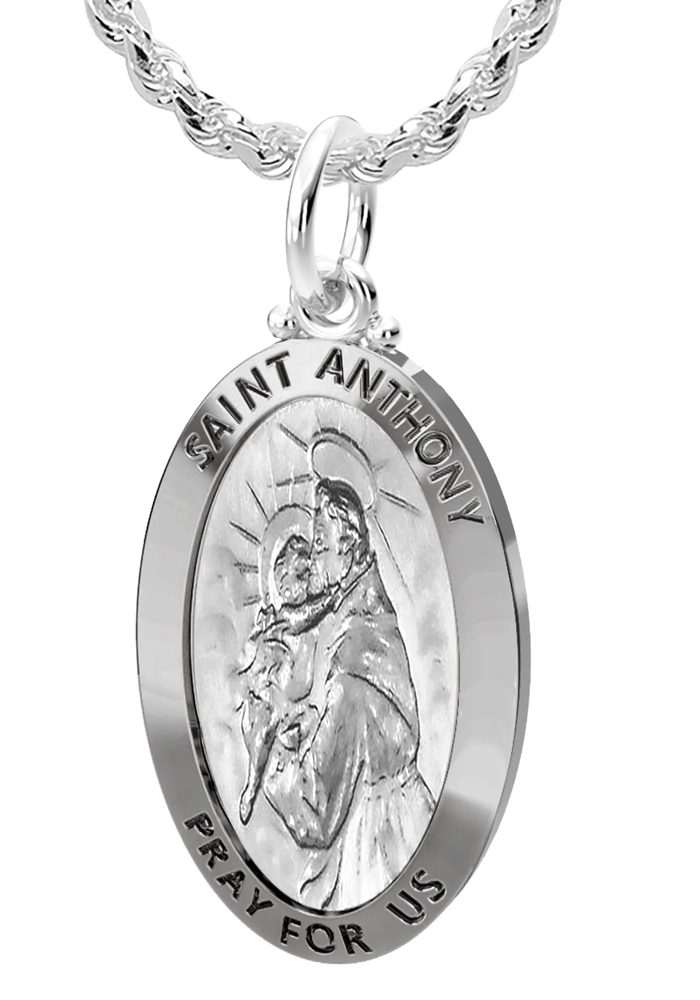 Men's 925 Sterling Silver Saint Anthony Antique Finish Oval Pendant Necklace, 28mm