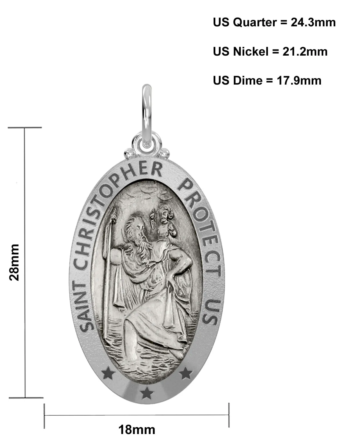 Men's 925 Sterling Silver Saint Christopher Oval Antique Pendant Necklace, 28mm