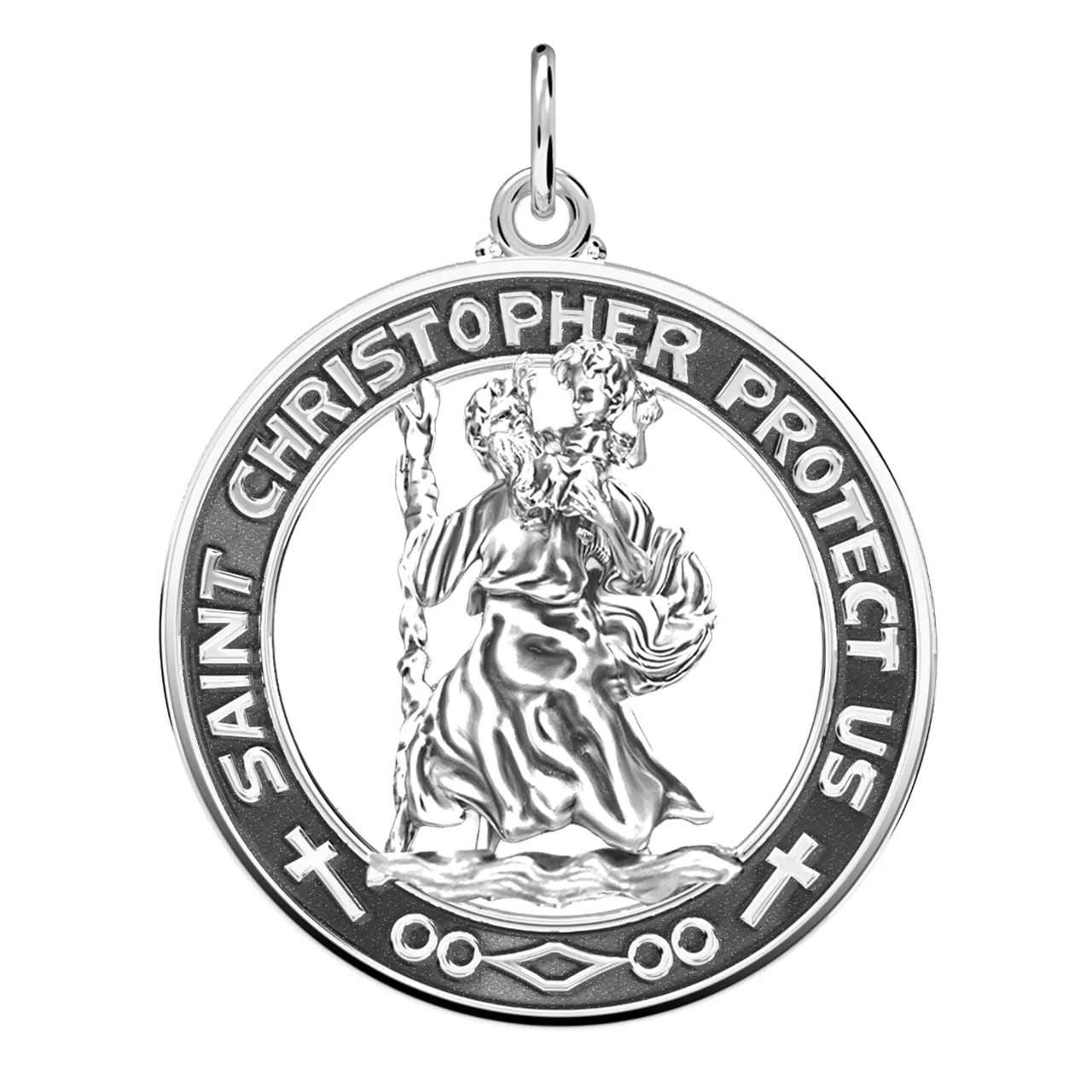 Men's 925 Sterling Silver Saint Christopher Round Antique Pendant Necklace, 28mm