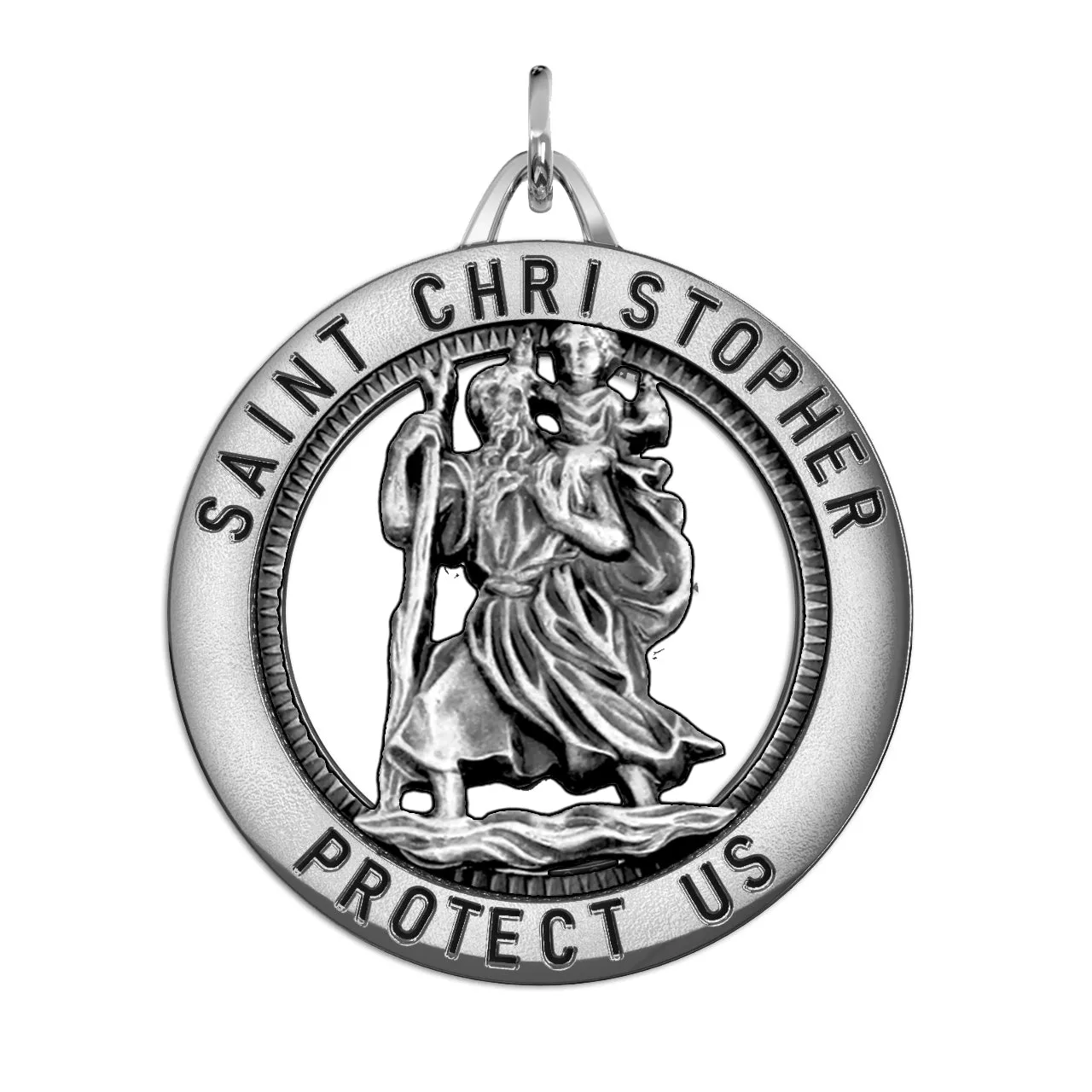 Men's 925 Sterling Silver Saint Christopher Round Antique Pendant Necklace, 32mm