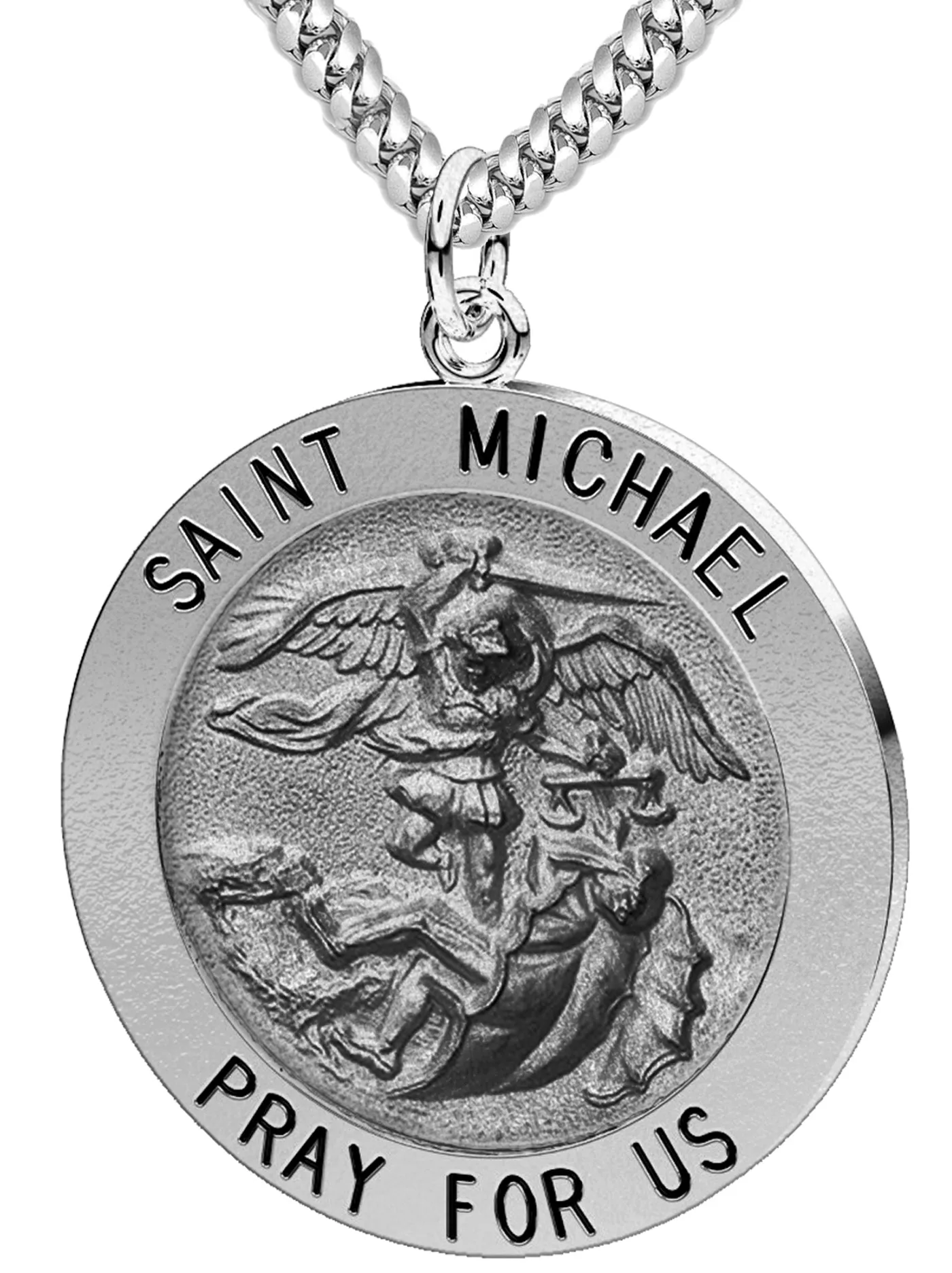 Men's Antique 925 Sterling Silver Saint Michael Round Pendant Necklace, 25mm