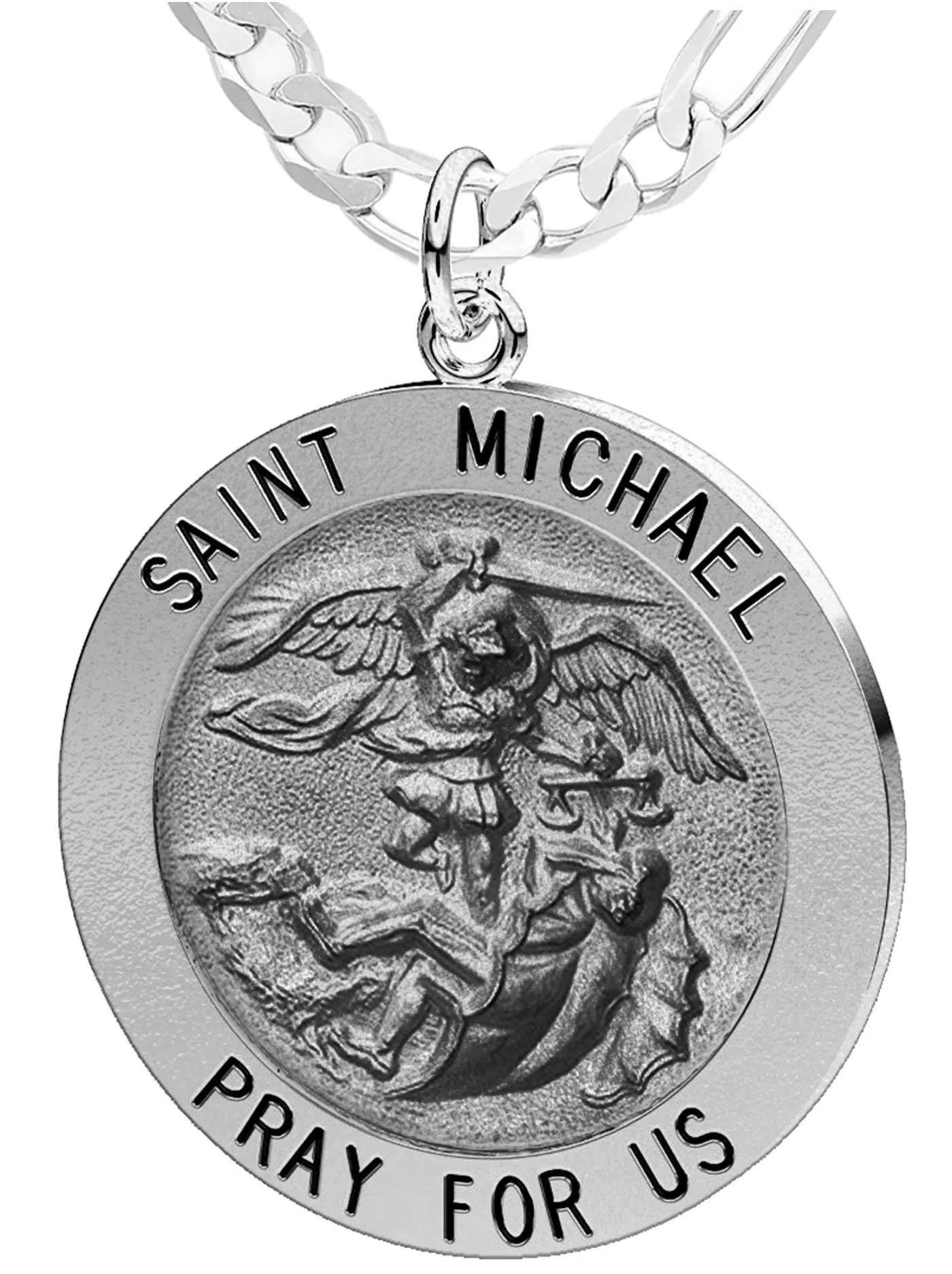 Men's Antique 925 Sterling Silver Saint Michael Round Pendant Necklace, 25mm