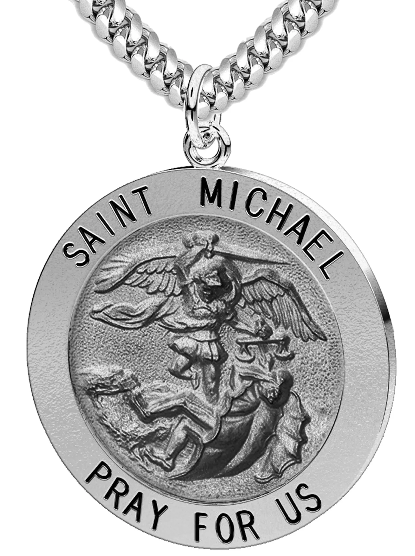 Men's Antique 925 Sterling Silver Saint Michael Round Pendant Necklace, 25mm