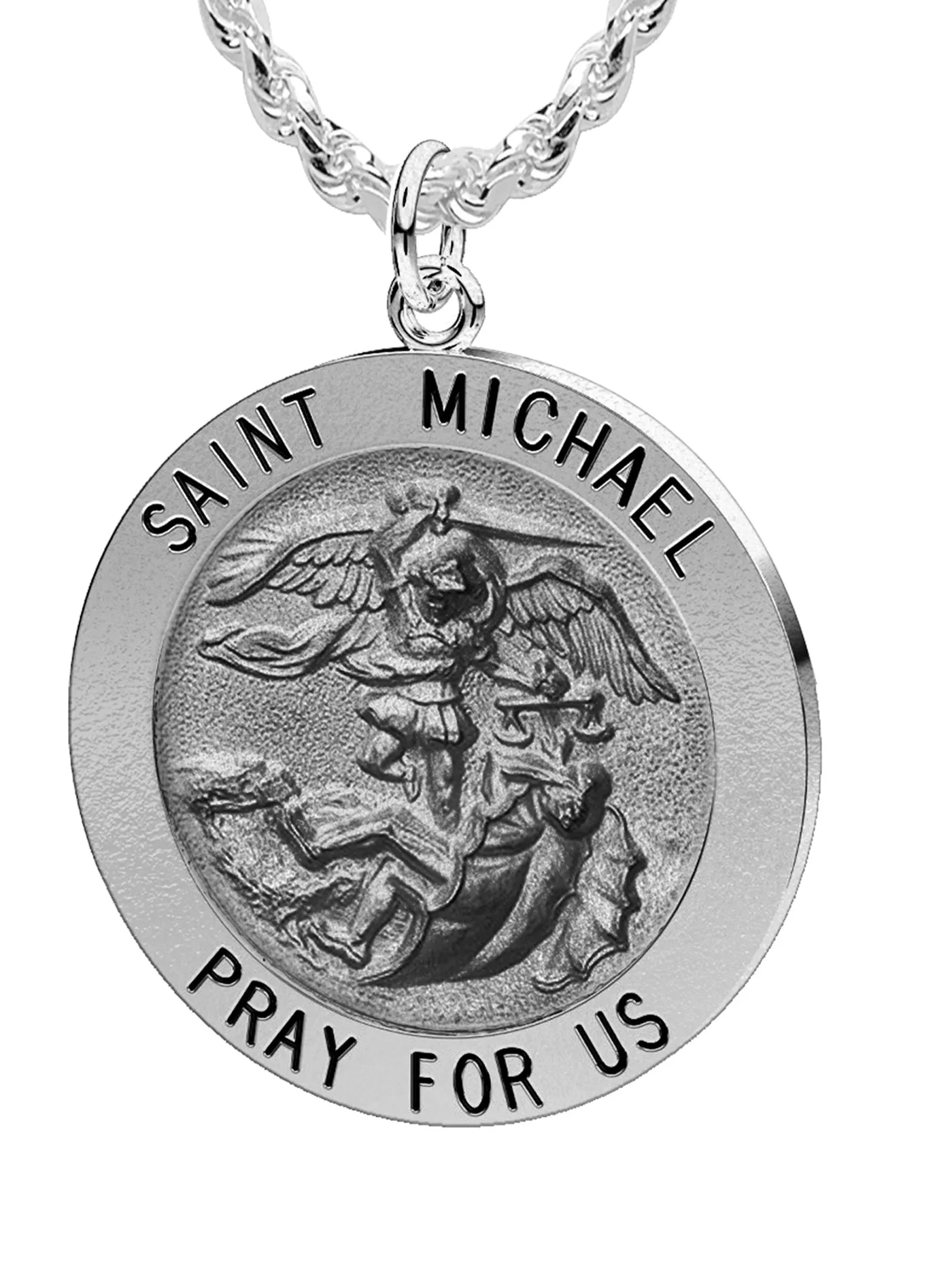 Men's Antique 925 Sterling Silver Saint Michael Round Pendant Necklace, 25mm