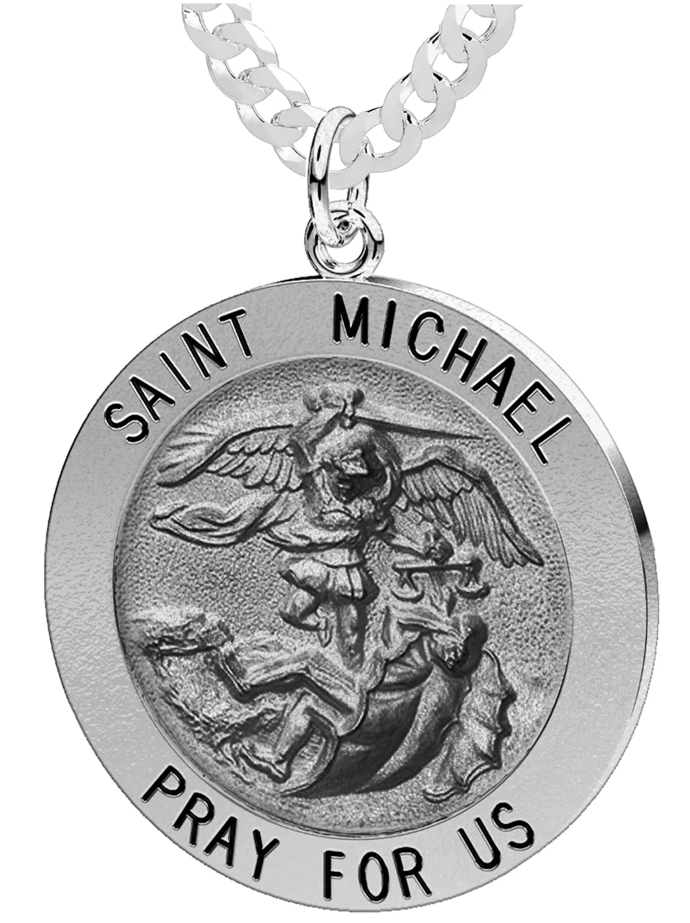 Men's Antique 925 Sterling Silver Saint Michael Round Pendant Necklace, 25mm