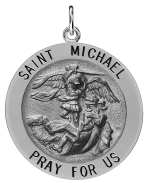 Men's Antique 925 Sterling Silver Saint Michael Round Pendant Necklace, 25mm