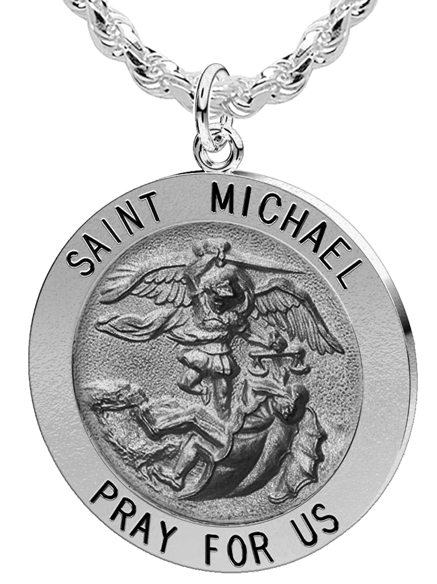 Men's Antique 925 Sterling Silver Saint Michael Round Pendant Necklace, 25mm