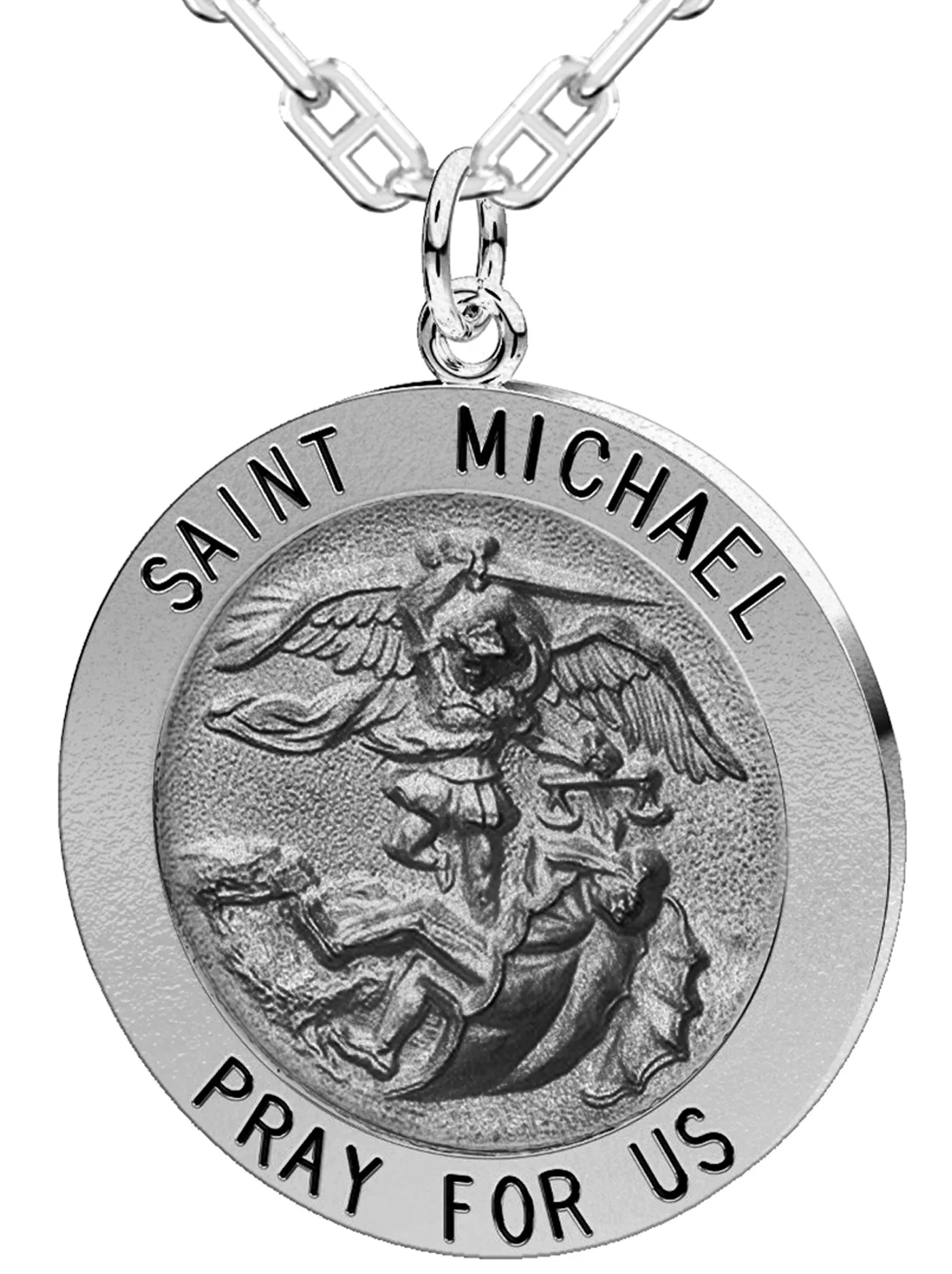 Men's Antique 925 Sterling Silver Saint Michael Round Pendant Necklace, 25mm