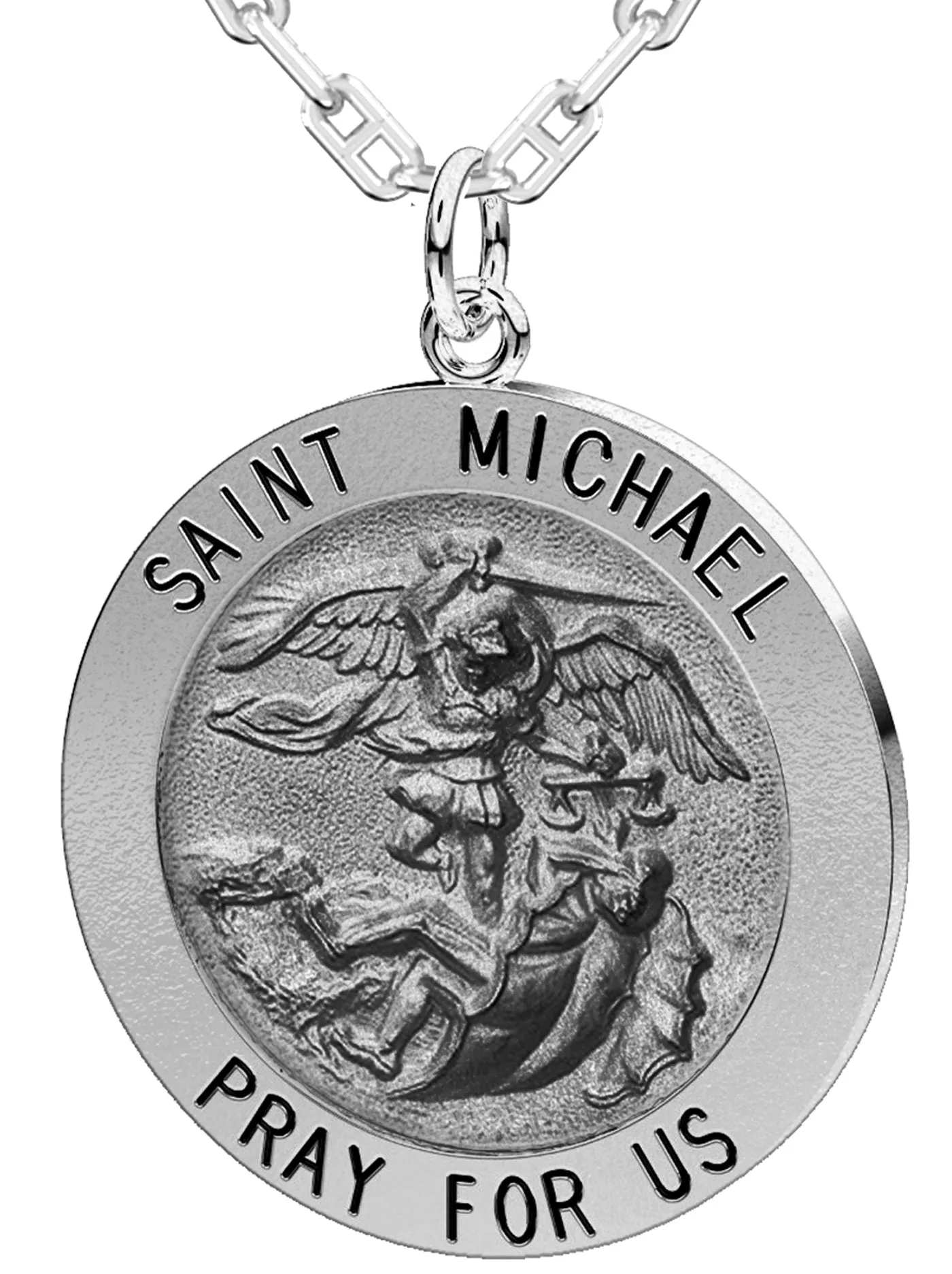 Men's Antique 925 Sterling Silver Saint Michael Round Pendant Necklace, 25mm