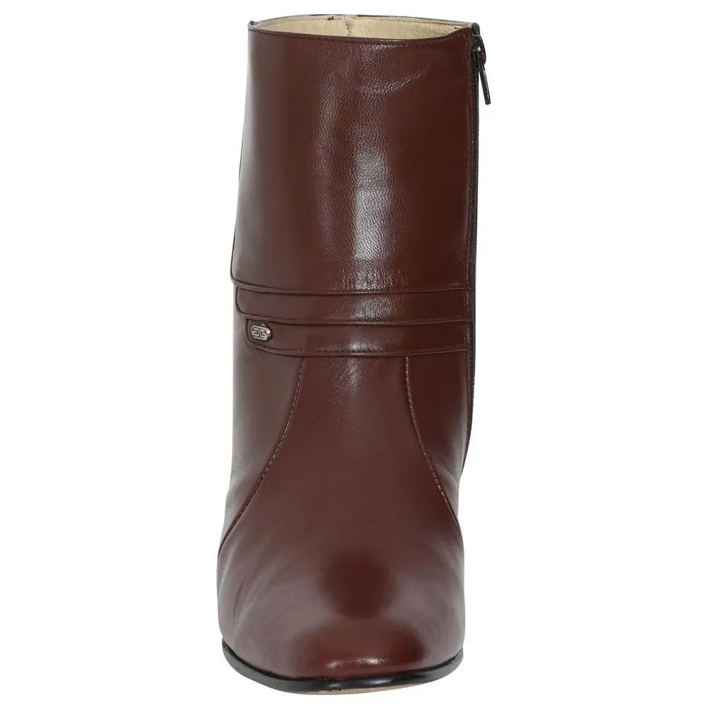 Men's Goat Leather Side Zipper Classic Dress Ankle Boots 'El Besserro' Wine Color 1912
