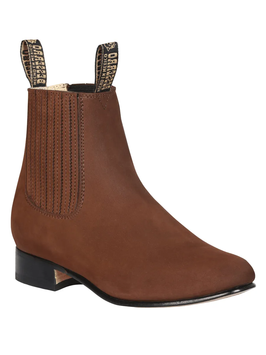 Men's Nubuck Leather Classic Charro Ankle Boots 'El Besserro' Camel Color 204