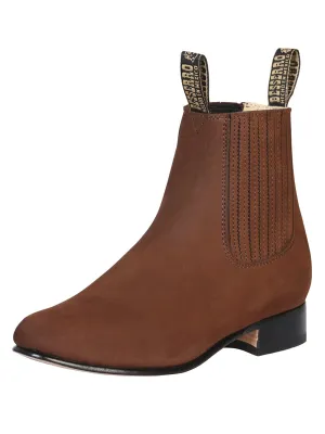 Men's Nubuck Leather Classic Charro Ankle Boots 'El Besserro' Camel Color 204