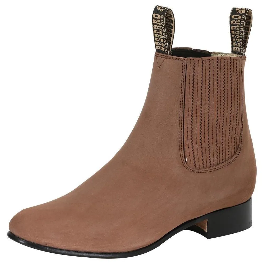 Men's Nubuck Leather Classic Charro Ankle Boots 'El Besserro' Camel Color 204