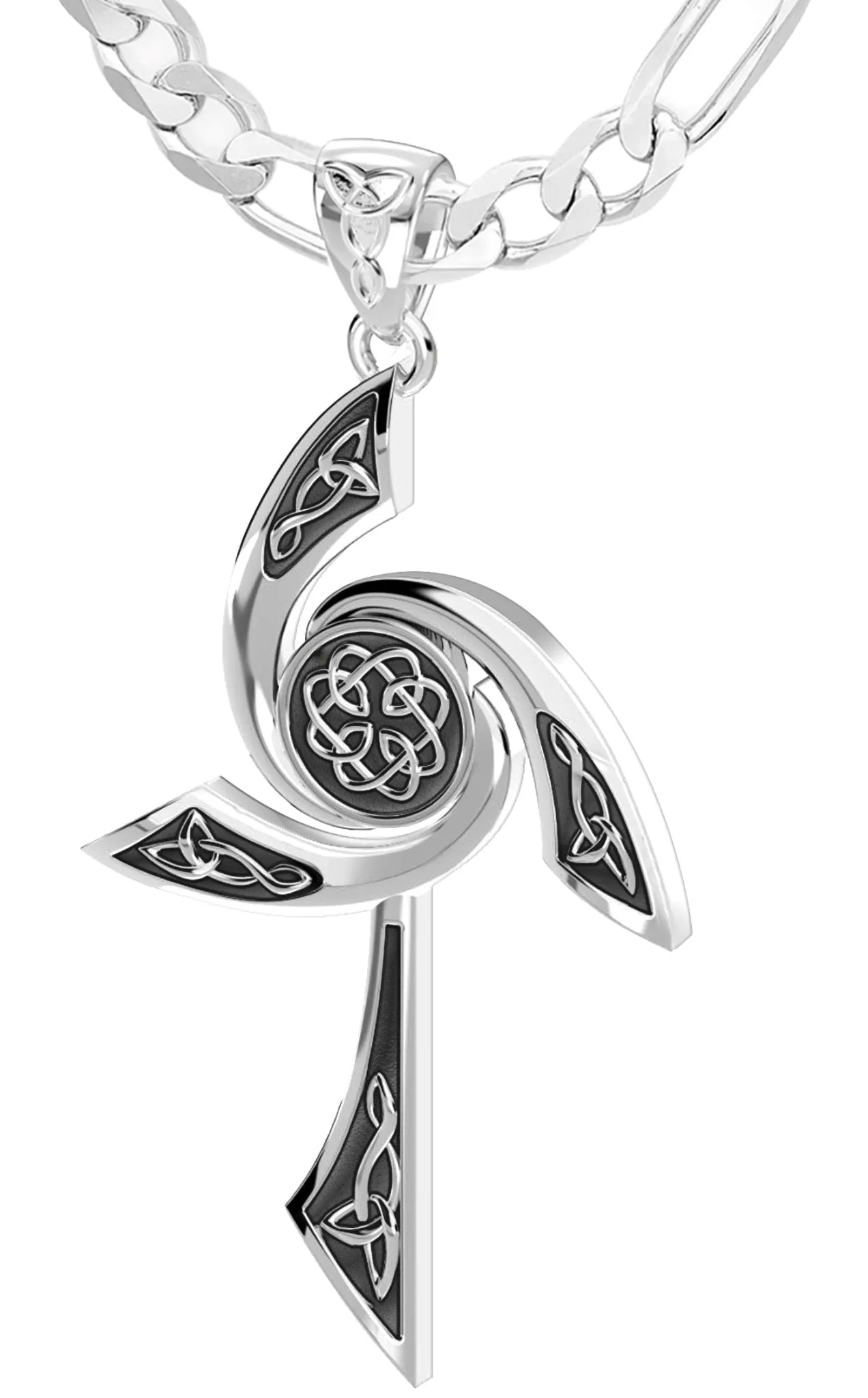 Men's Solid 925 Sterling Silver Modern Style Celtic Cross Pendant Necklace, 35mm