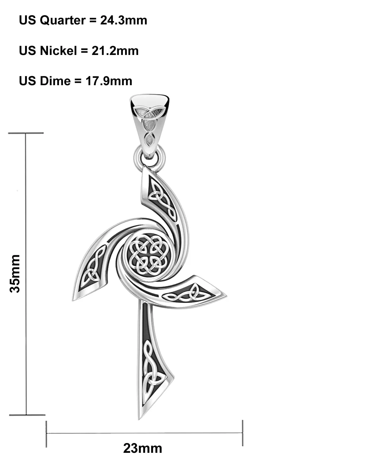 Men's Solid 925 Sterling Silver Modern Style Celtic Cross Pendant Necklace, 35mm