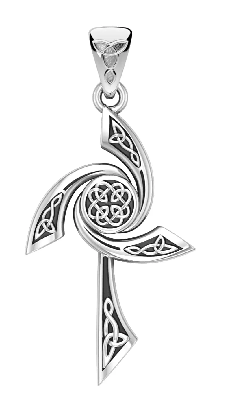 Men's Solid 925 Sterling Silver Modern Style Celtic Cross Pendant Necklace, 35mm