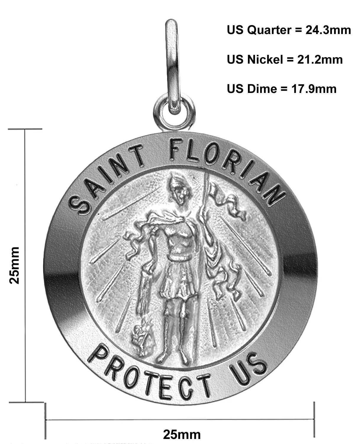 Men's Solid 925 Sterling Silver Saint Florian Round Antique Pendant Necklace, 25mm