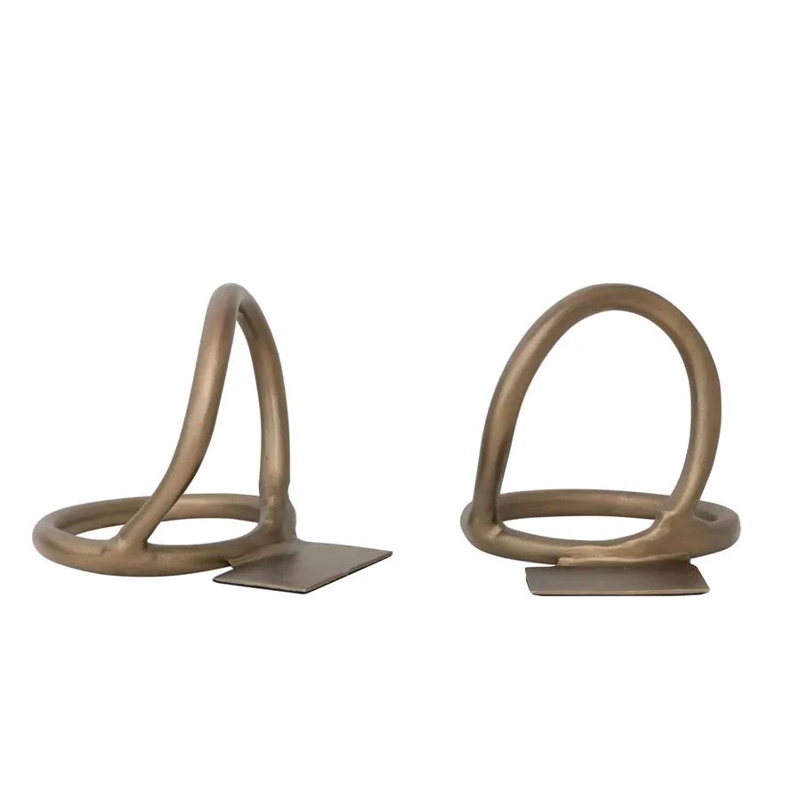 Metal Abstract Bookend, Antique Brass Finish