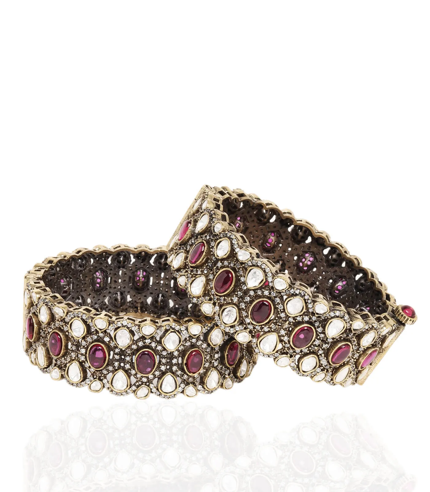 Monita red antique gold finish bangles