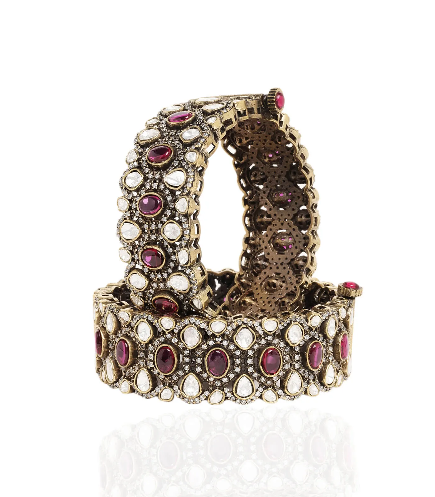 Monita red antique gold finish bangles