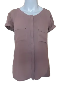 Monk & Lou Brown Button-Down Short Sleeve Top