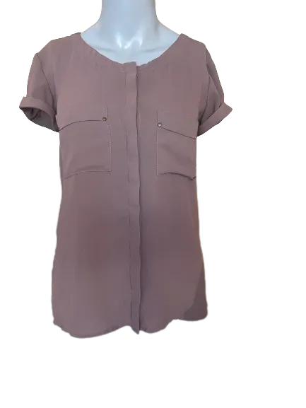 Monk & Lou Brown Button-Down Short Sleeve Top