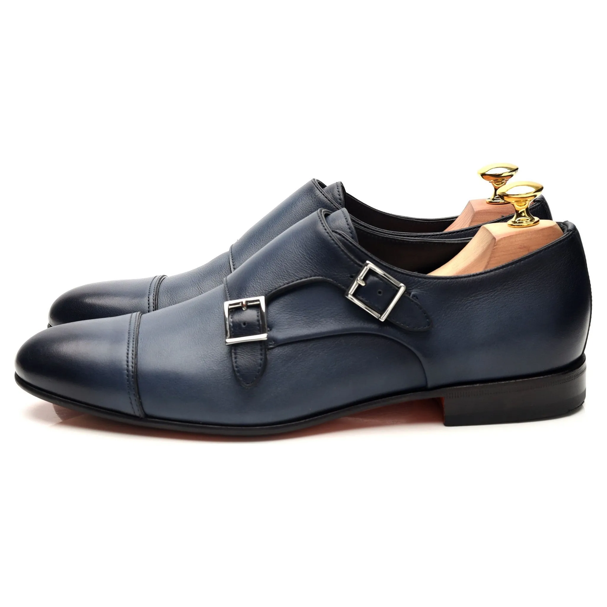 Navy Blue Leather Double Monk Strap UK 7