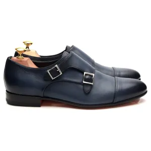 Navy Blue Leather Double Monk Strap UK 7