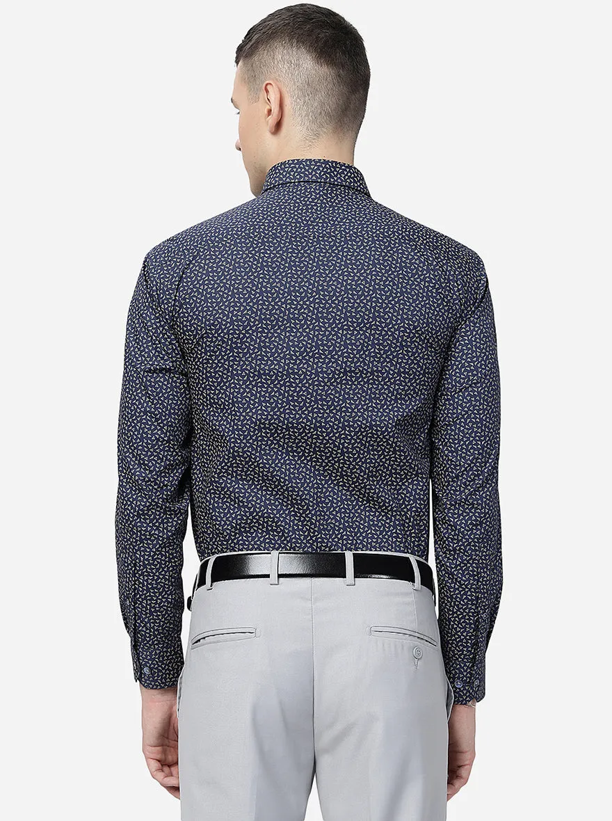 Navy Blue Printed Regular Fit Formal Shirt | JadeBlue