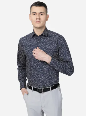 Navy Blue Printed Regular Fit Formal Shirt | JadeBlue