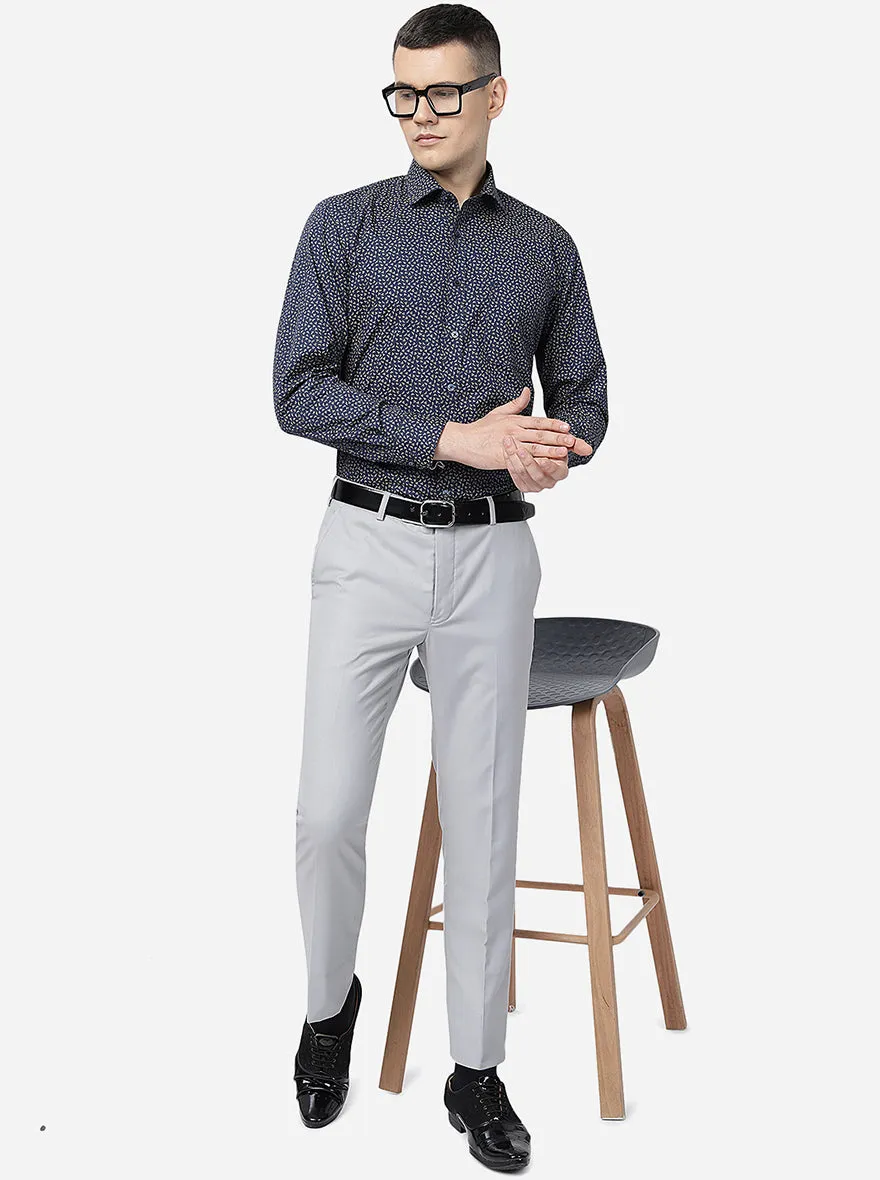 Navy Blue Printed Regular Fit Formal Shirt | JadeBlue