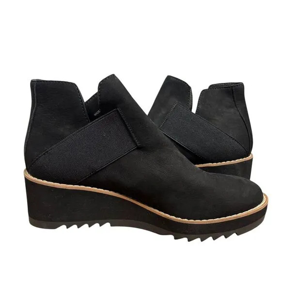 NEW Eileen Fisher Women's Lark Wedge Heel Booties Nubuck Black Leather Size 5.5