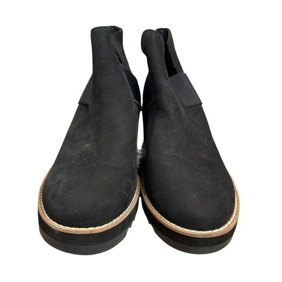 NEW Eileen Fisher Women's Lark Wedge Heel Booties Nubuck Black Leather Size 5.5