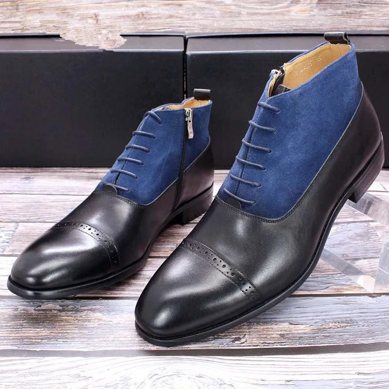 New Martin Boots Men's Leather Pointed Toe British Carved Brogue Boots