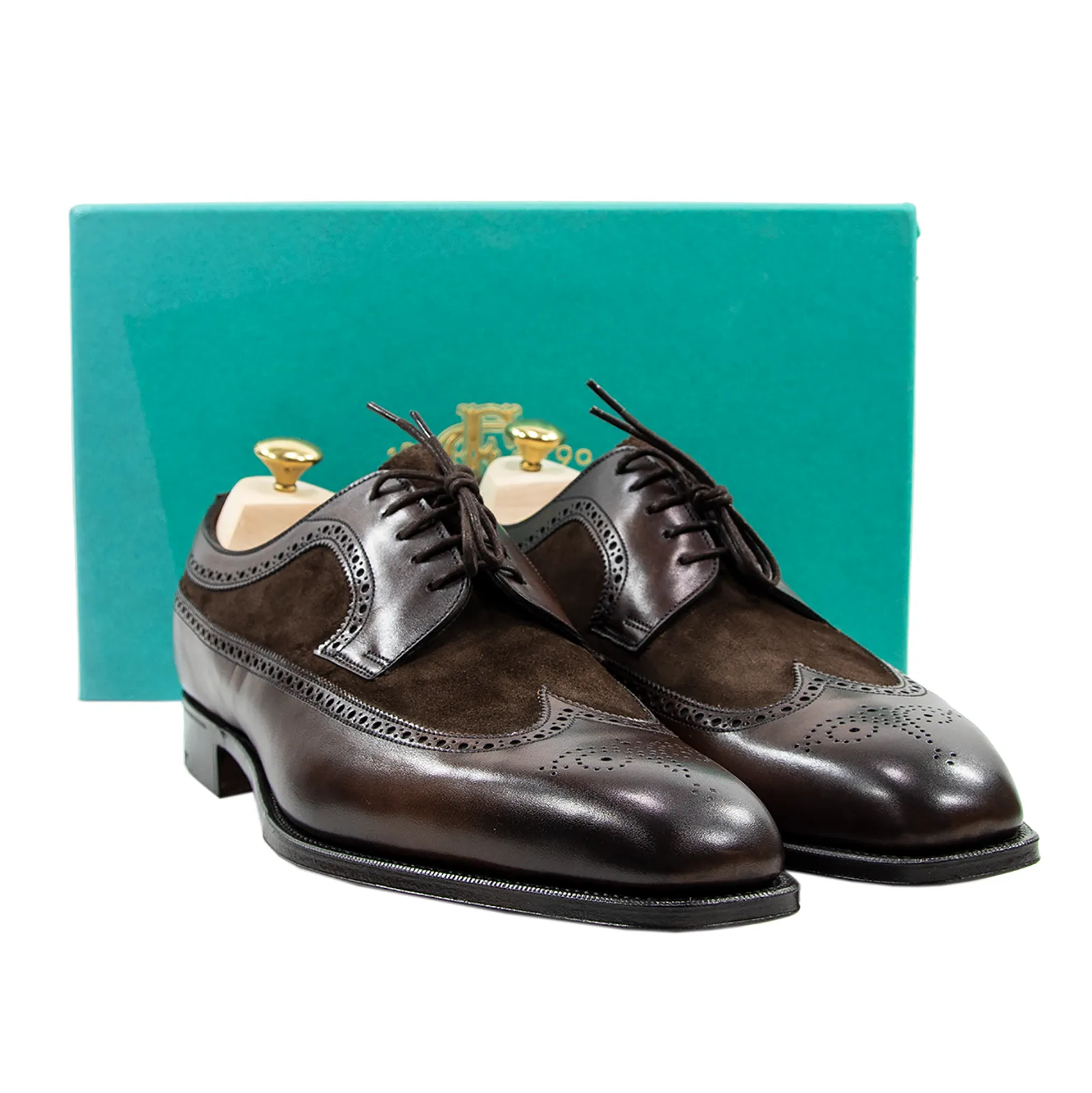 NIB $1605 Edward Green Harrogate E888 Dark Oak Mink Suede Wingtip Shoes 8US
