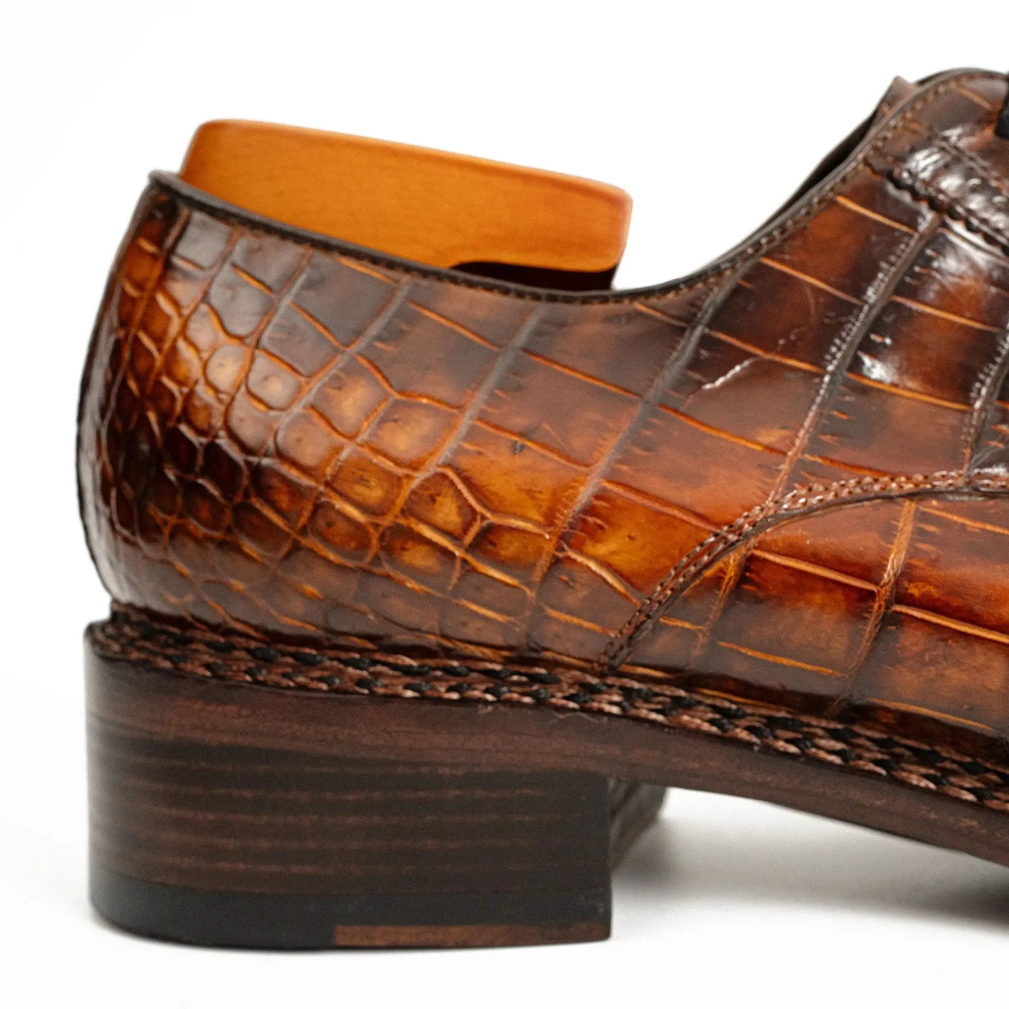 Norwegian-Stitched Nile Crocodile Derby Shoes