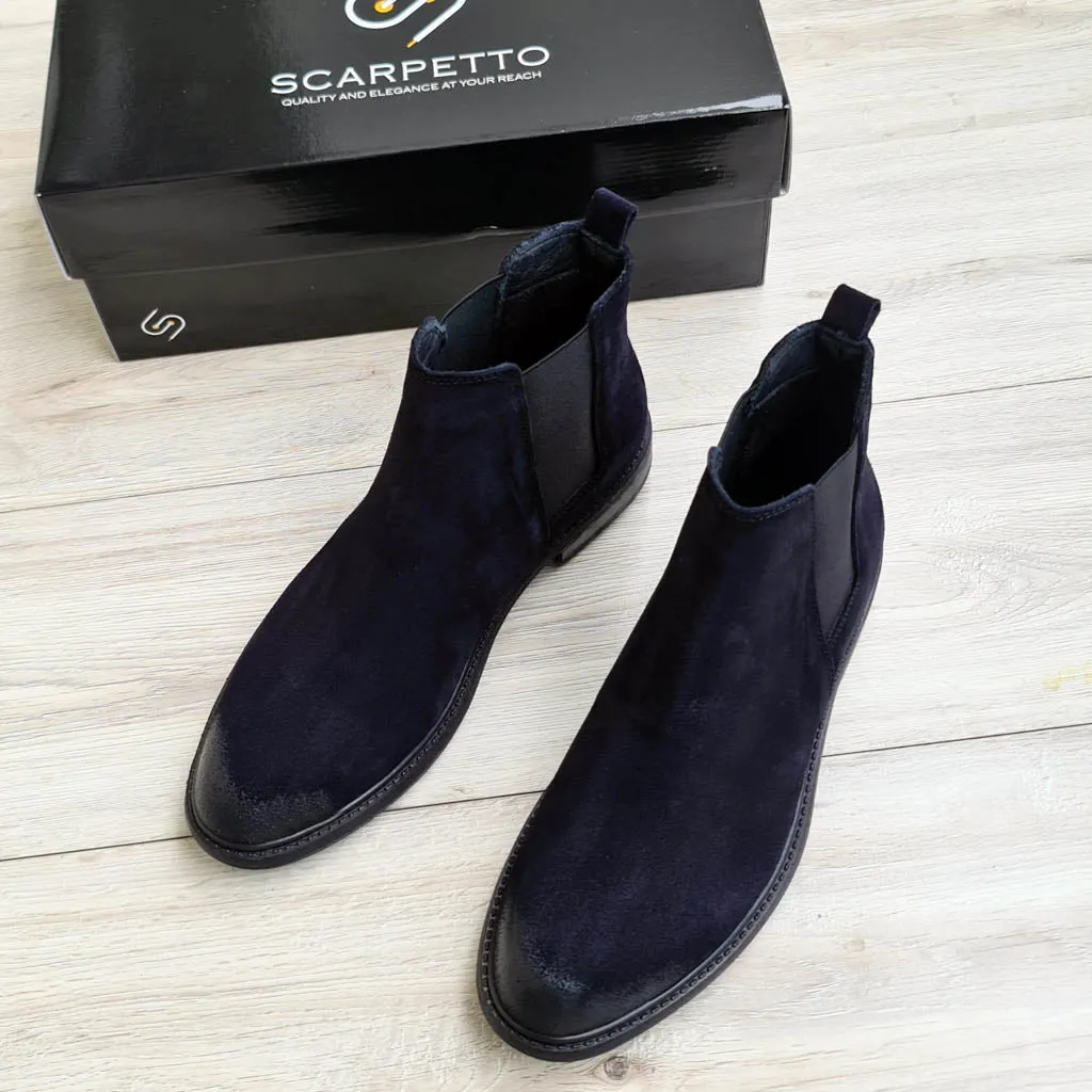 Notti Navy Blue Men's Chelsea Genuine Suede Leather Boots