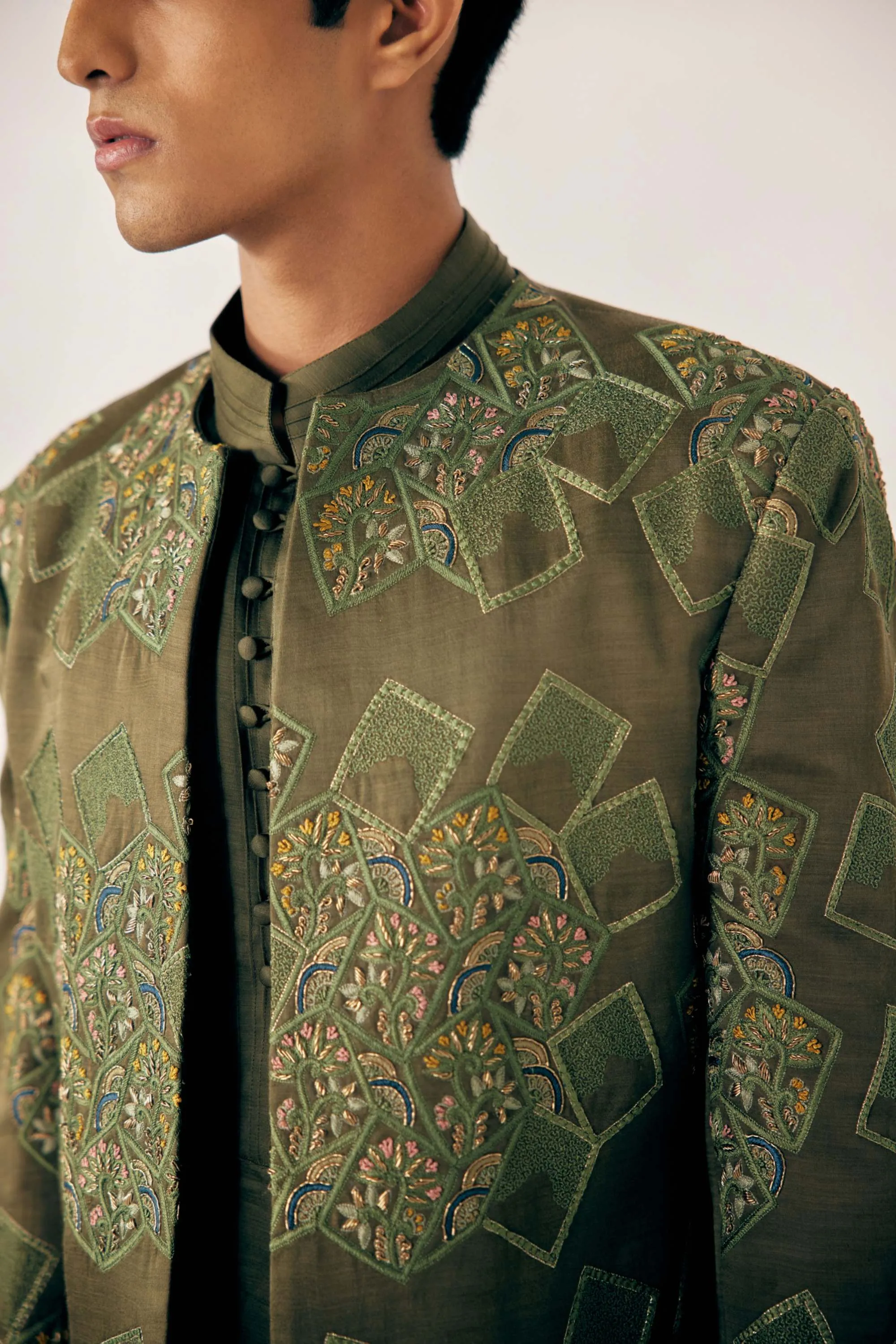 Olive Green Short Jacket set
