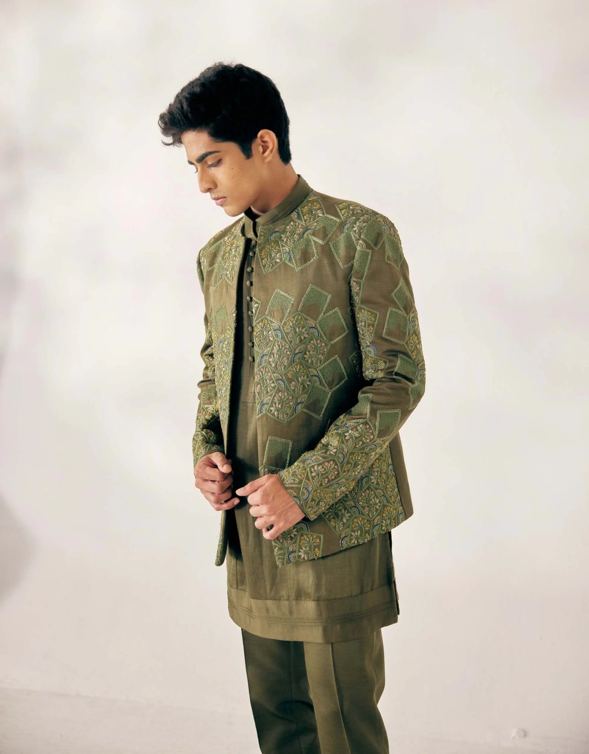 Olive Green Short Jacket set