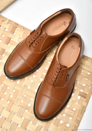 OstrichFit HANDCRAFTED OXFORD TAN PLAIN FORMAL LACEUP DERBY SHOES WITH CAP TOE FOR MEN OF-PS101TAN Article no.: 01
