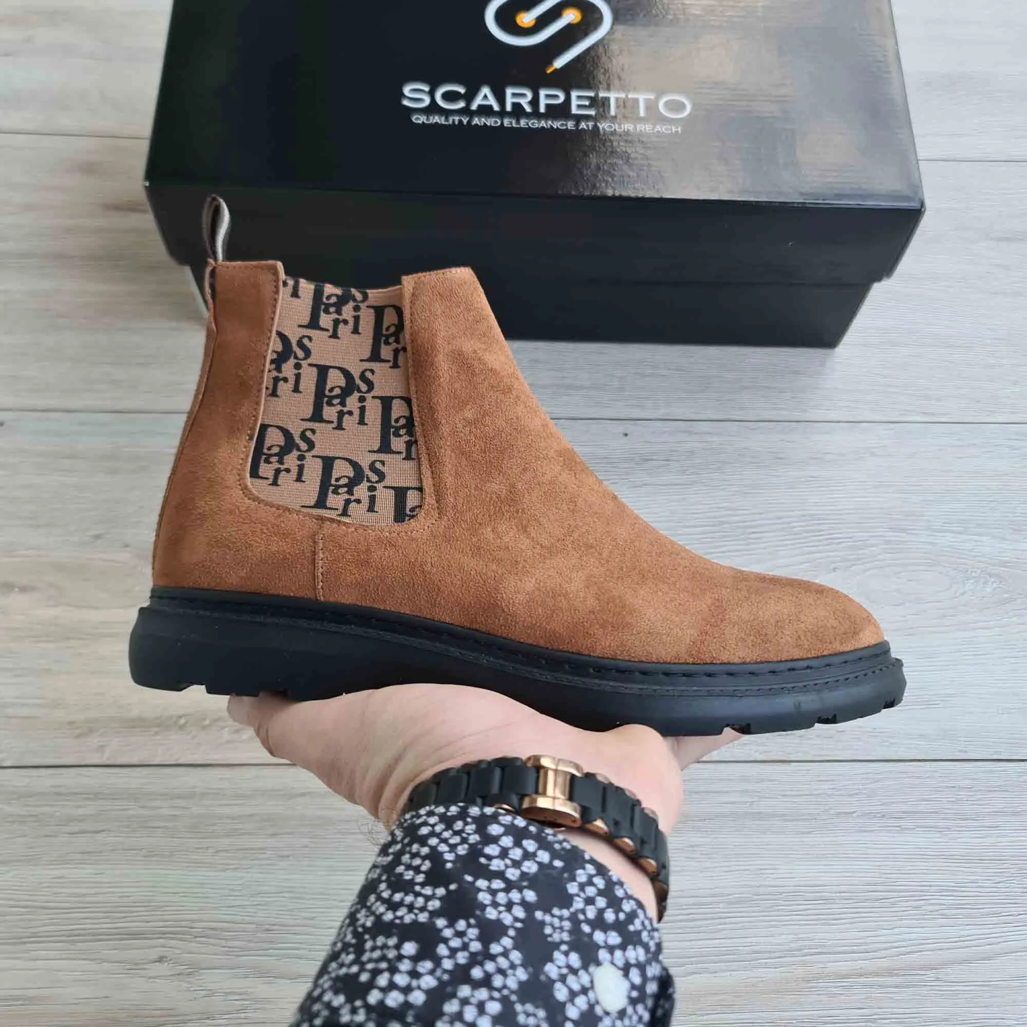 Paris Tan Men's Genuine Suede Leather Boots