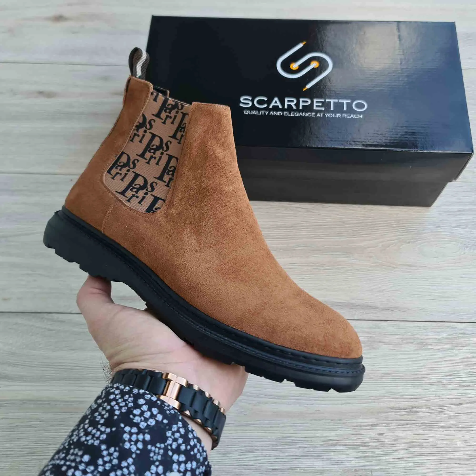 Paris Tan Men's Genuine Suede Leather Boots