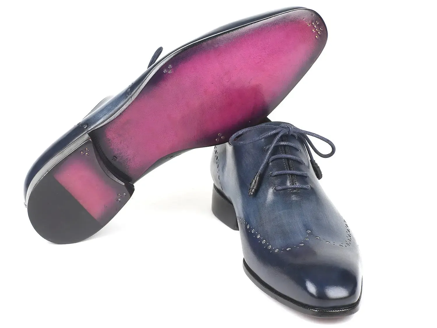Paul Parkman Men's Burnished Wingtip Oxfords in Navy