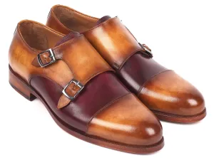 Paul Parkman Men's Captoe Double Monkstraps in Brown & Purple