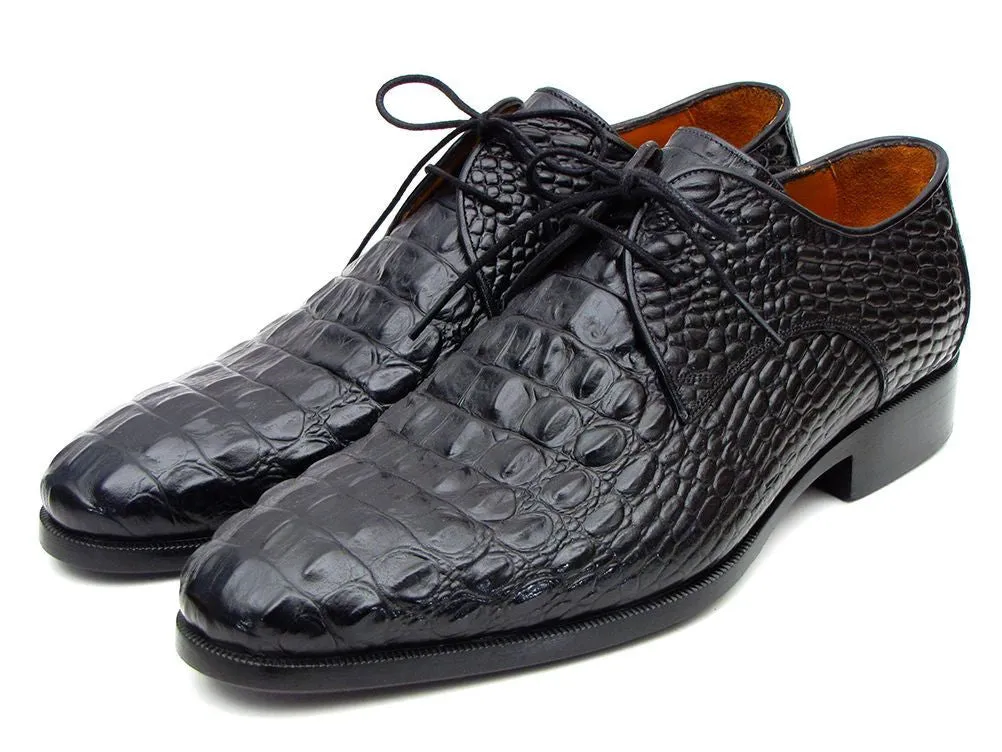 Paul Parkman Men's Croco-Embossed Leather Derby Shoes in Black