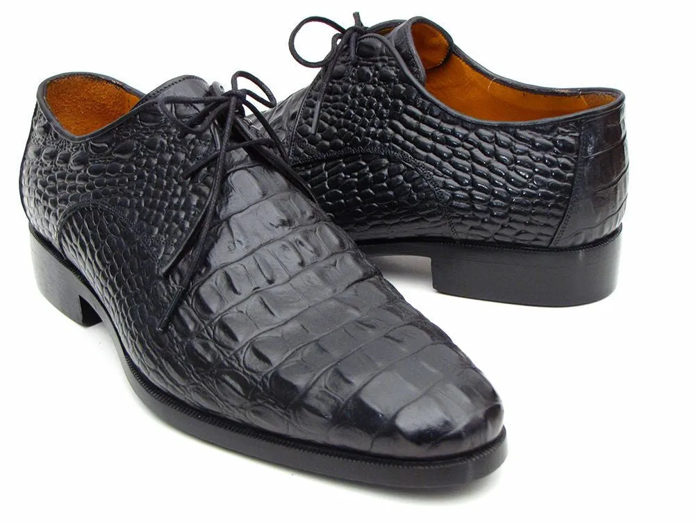 Paul Parkman Men's Croco-Embossed Leather Derby Shoes in Black