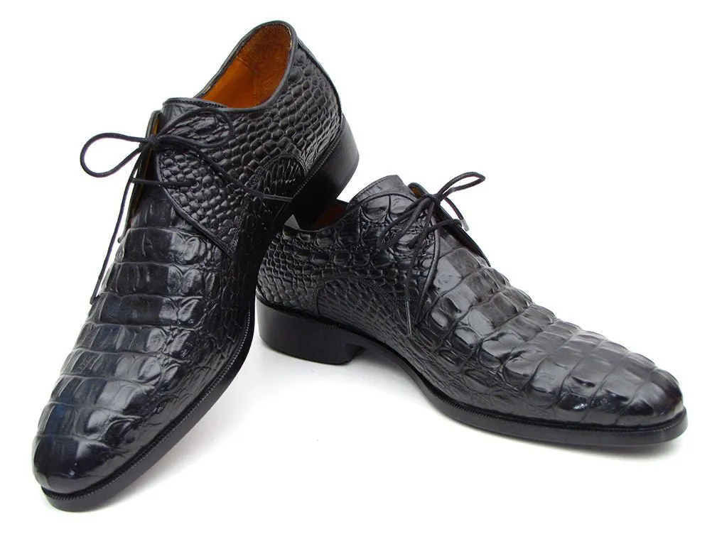 Paul Parkman Men's Croco-Embossed Leather Derby Shoes in Black