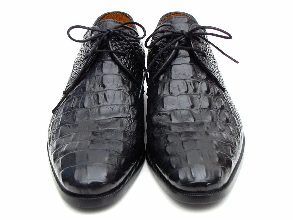 Paul Parkman Men's Croco-Embossed Leather Derby Shoes in Black
